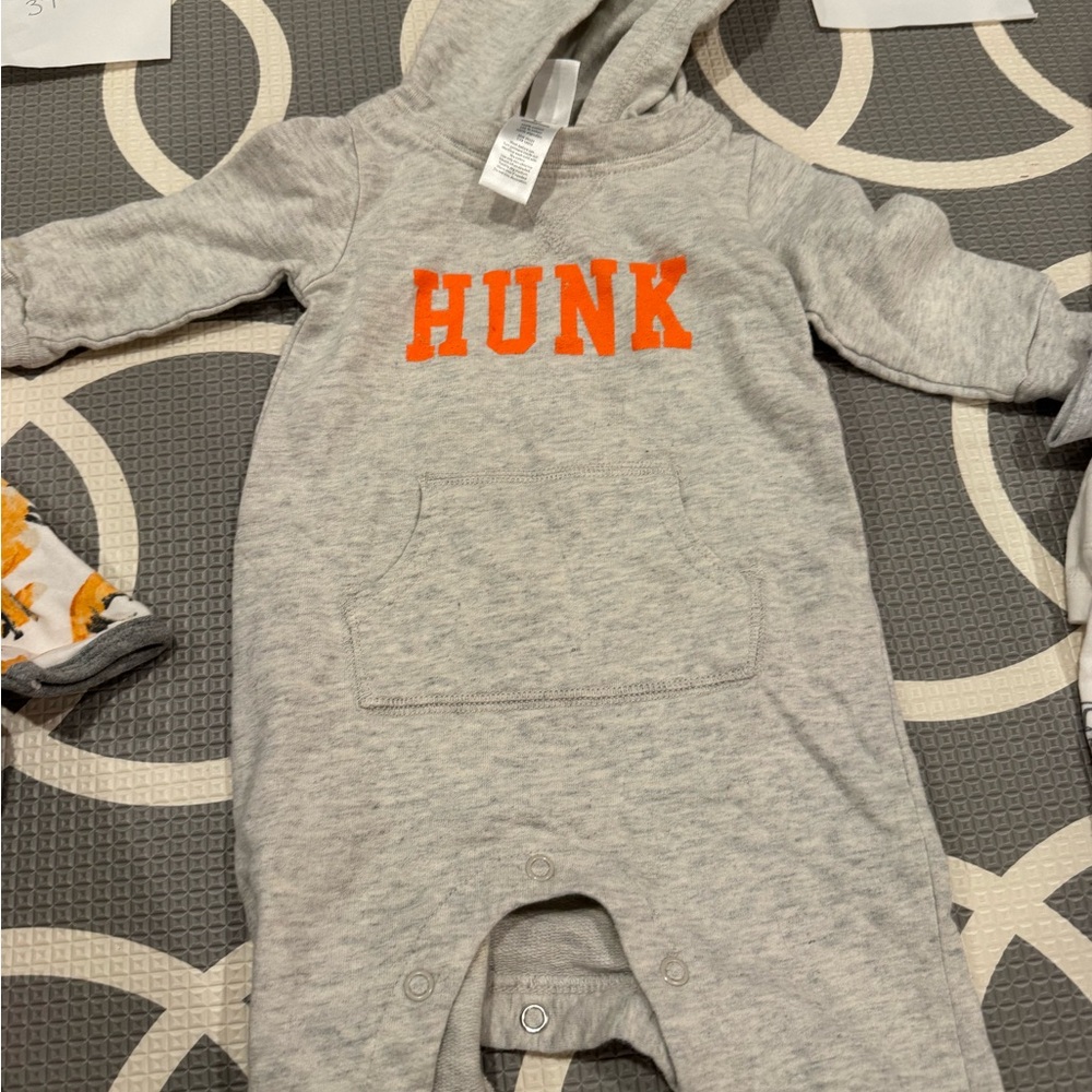 Gray Hooded Kids One Piece with Orange Print